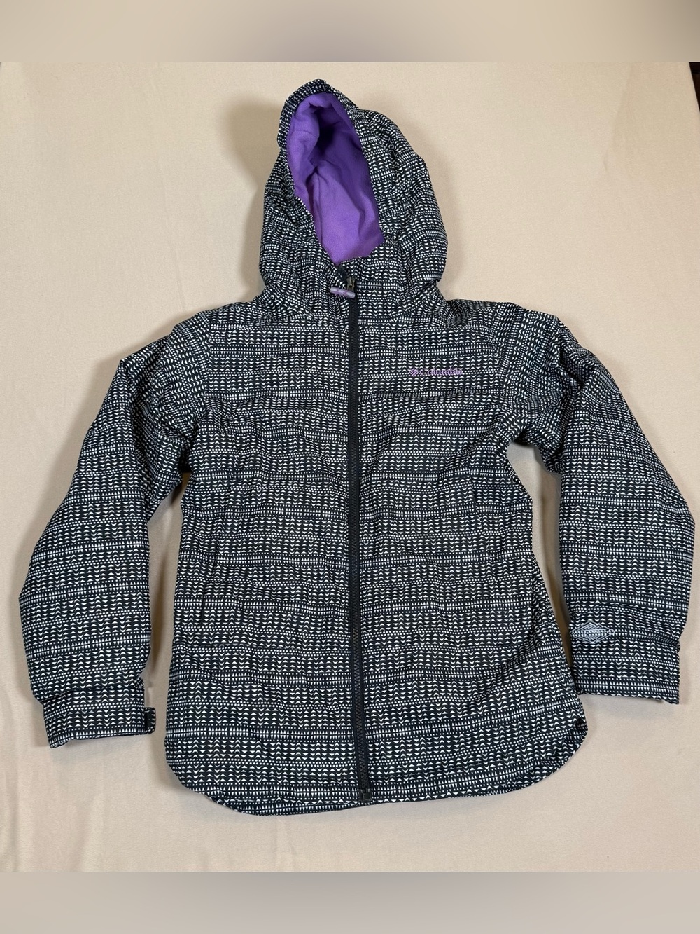 Columbia Kids Black/White Hooded Puffer Jacket, Omni-Heat, Outgrown Features, M